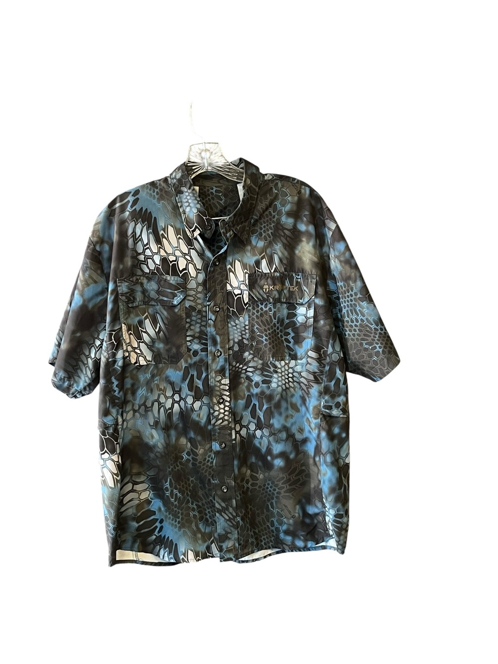 Kryptek Neptune Camo Fishing Shirt Blue Black Performance Button Up Mens XL*
